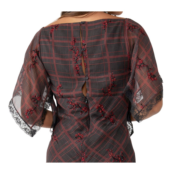 NEW FREE PEOPLE PLAID FALLEN FLOWERS MIDI DRESS SIZE 0 - Picture 9 of 14